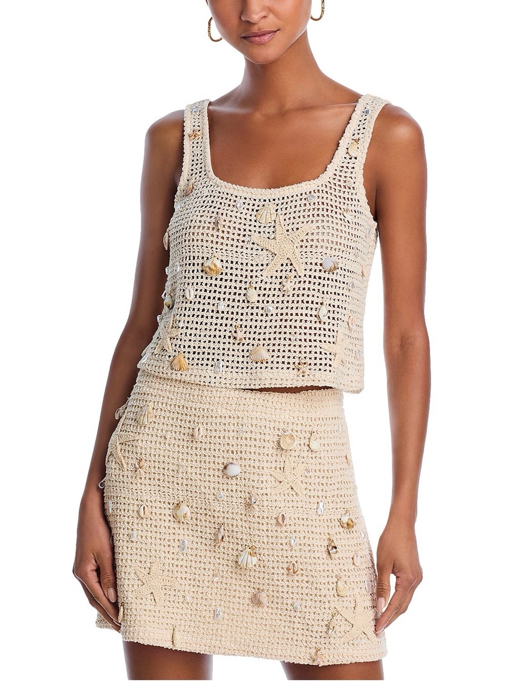 Aqua Exclusive Treasure Set Women's Cream Crochet Tank Top and Skirt
